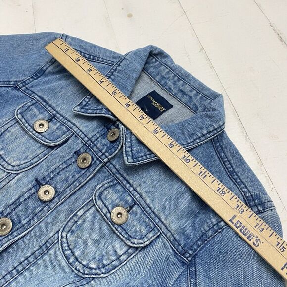 Highway Jeans Denim Jacket Blue Cropped Roll Tab Sleeve Women's Medium Western - Picture 11 of 11